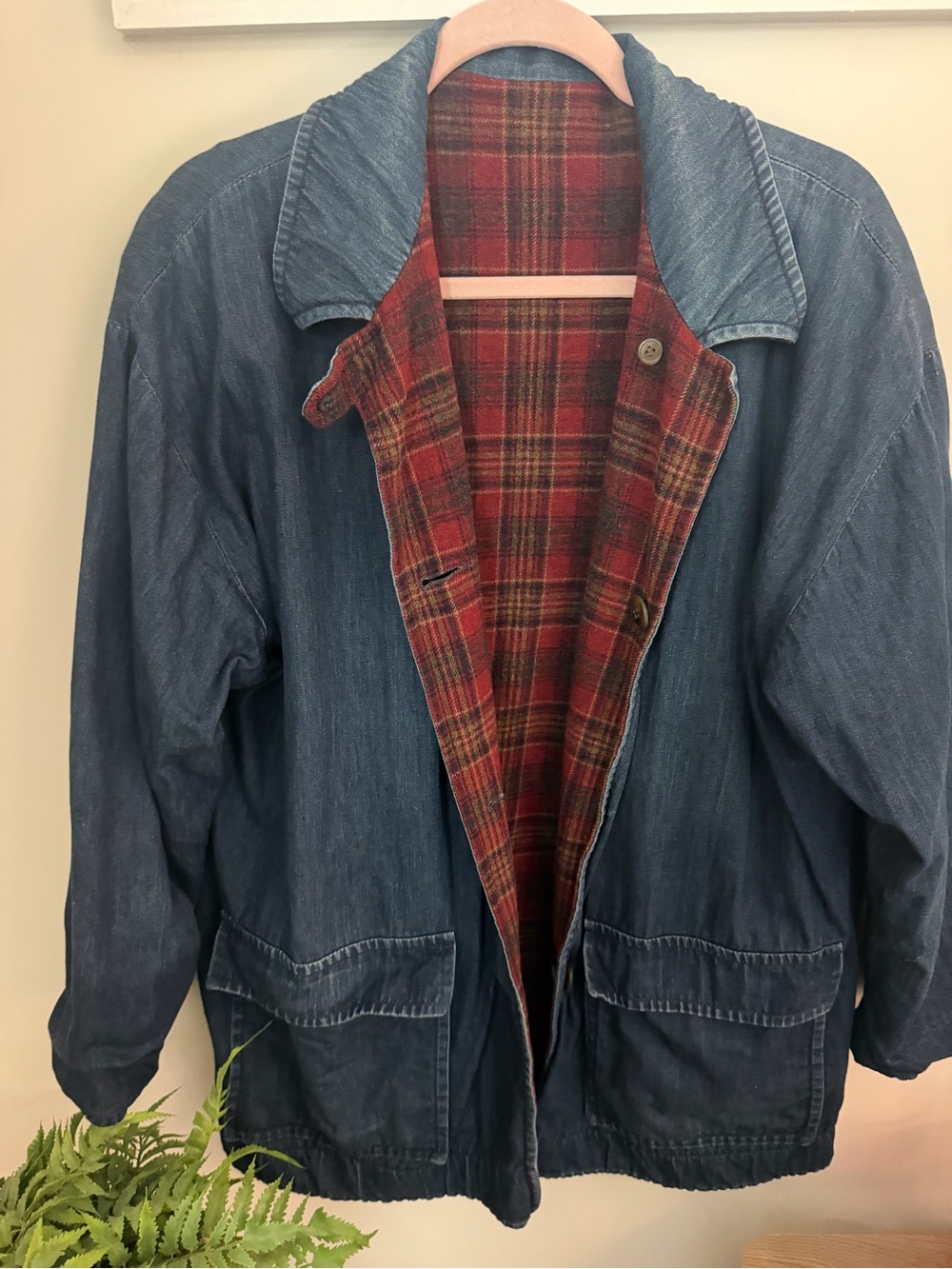 Vintage Pendleton Men or Women’s Reversible Wool & Denim Jacket Red Plaid Lining